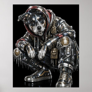 Disco Mozaïek Hond Poster Moderne Wandkunst voor