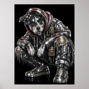 Disco Mozaïek Hond Poster Moderne Wandkunst voor