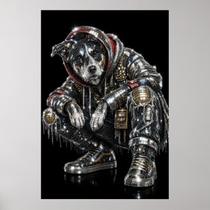 Disco Mozaïek Hond Poster Moderne Wandkunst voor