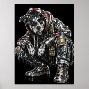 Disco Mozaïek Hond Poster Moderne Wandkunst voor