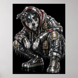 Disco Mozaïek Hond Poster Moderne Wandkunst voor