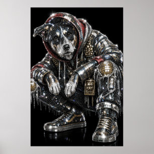 Disco Mozaïek Hond Poster Moderne Wandkunst voor