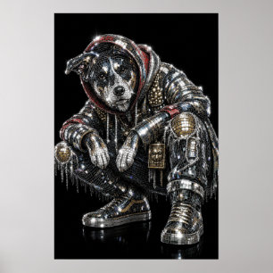 Disco Mozaïek Hond Poster Moderne Wandkunst voor