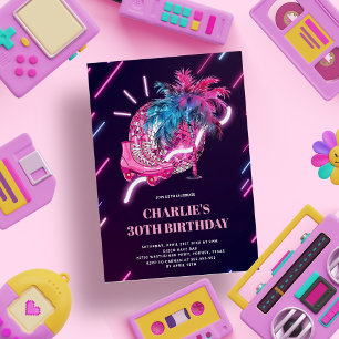 Disco Neon Party Roze Retro Verjaardag Kaart