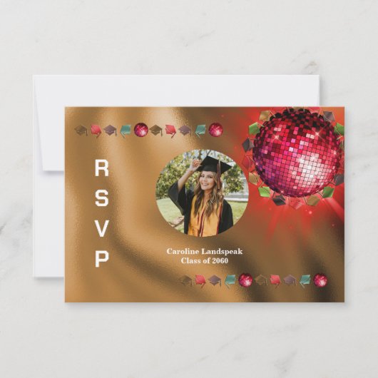 Disco Party Aangepaste Foto RSVP Kaartje (Voorkant)