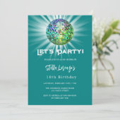Disco party blauwgroen groen verjaardagsfeest kaart (Staand voorkant)