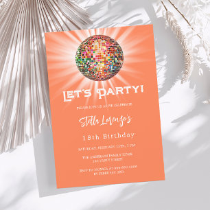 Disco party koraal sinaasappel verjaardag kaart