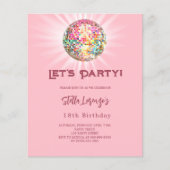 Disco party roze verjaardagsuitnodiging (Voorkant)