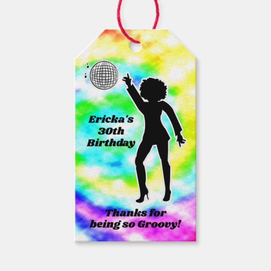 Disco Party Tie Dye Adult Groovy Birthday Party Cadeaulabel (Voorkant)