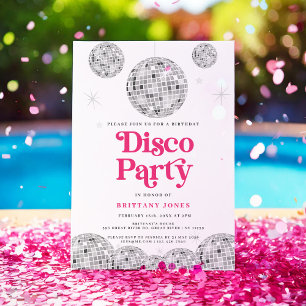 Disco Party Verjaardag Zilver Retro Roze Glitter Kaart
