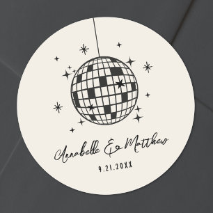 Disco Retro Handgetekende Huwelijk Ronde Sticker
