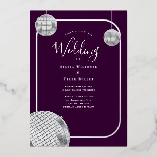 Disco Retro Paarse Silver Wedding Folie Uitnodiging