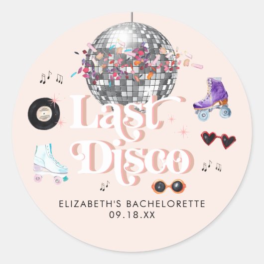 Disco Retro Roller Schaatsen | Bachelorette Ronde Sticker (Voorkant)