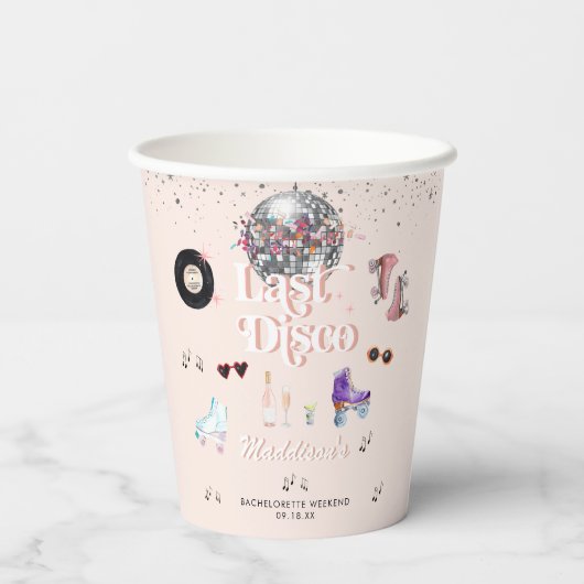 Disco Retro Roller Skating | Bachelorette Papieren Bekers (Achterkant)