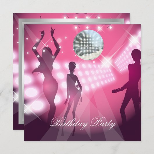 Disco Retro Rose Anniversaire Invitation (Devant / Derrière)