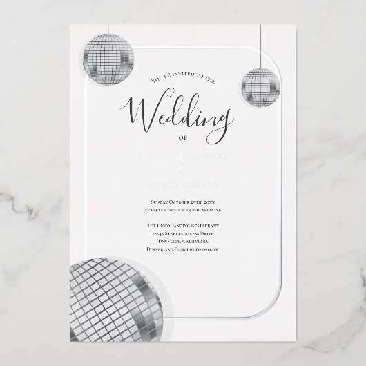 Disco Retro Wedding Folie Uitnodiging (Voorkant)