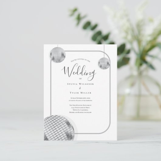 Disco Retro Wedding Uitnodiging Briefkaart (Staand voorkant)