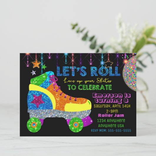 Disco Roller Schaats Party, Skating, glitter Kaart (Staand voorkant)