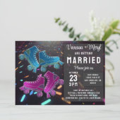 Disco Rollerskating Wedding Glitter Roller Schaats Kaart (Staand voorkant)