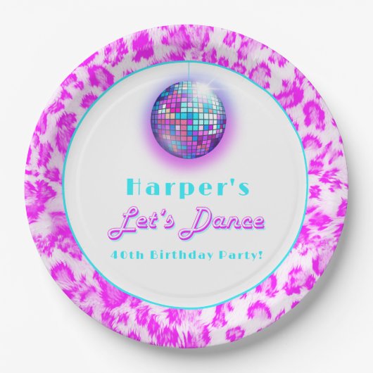 Disco roze luipaard print retro dans verjaardag papieren bordje (Voorkant)