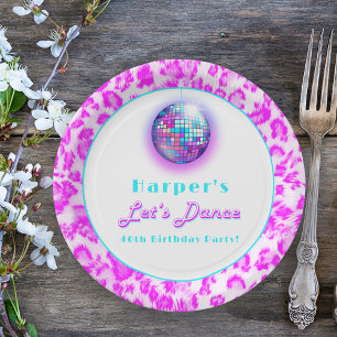 Disco Roze Luipaardprint Retro Dans Verjaardag Papieren Bordje