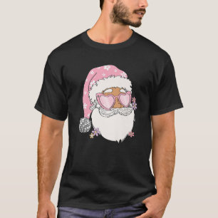 Disco Santa Claus Roze Kerstmis Roze Santa Floral T-shirt