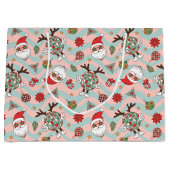 Disco Santa en rendier vakantiepatroon Groot Cadeauzakje (Voorkant)