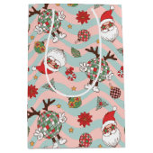 Disco Santa en rendier vakantiepatroon Medium Cadeauzakje (Voorkant)