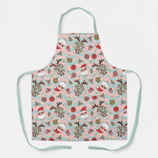 Disco Santa en rendier vakantiepatroon Schort (Voorkant)