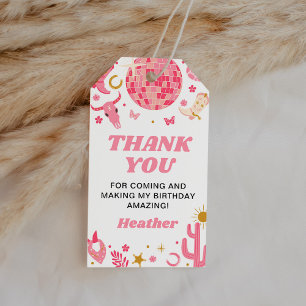 Disco Space Roze Cowgirl Verjaardag Bedankt Favor Cadeaulabel