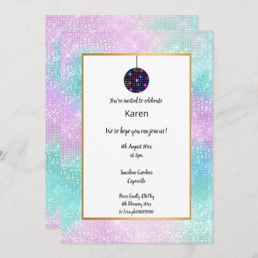DISCO SPARKLE DISCO BALL D'ANNIVERSAIRE INVITATION (Devant / Derrière)