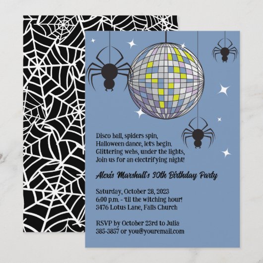 Disco Spiders Halloween Blauw Retro Kostuum Feest Kaart (Voorkant / Achterkant)