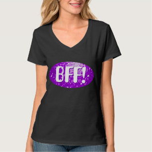 Disco-Tegels Paars 'BFF!' dames tegen-nek zwart T-shirt