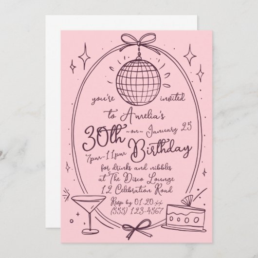 Disco Thema 30e Verjaardag Uitnodiging voor Vrouwe (Voorkant / Achterkant)