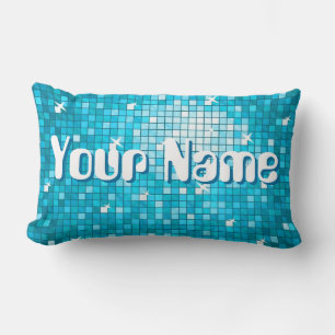 Disco Tiles Blue 'Name' gooit klooglende lumbool Kussen