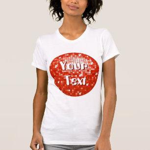 Disco Tiles Red "Jouw tekst"-ronde dames wit T-shirt