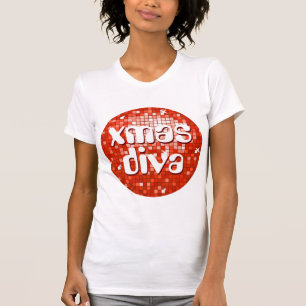 Disco Tiles Red 'xmas diva' dames petit white T-shirt