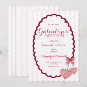 Disco Trendy Coquette Gekartelde Kersen Galentine' Kaart (Voorkant / Achterkant)