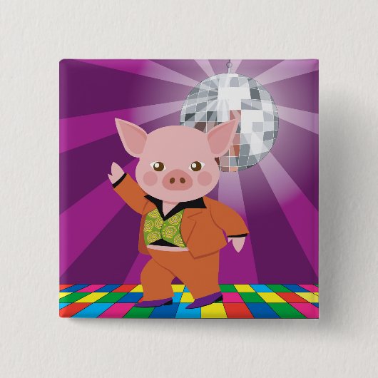 disco varken op dansvloer vierkante button 5,1 cm (Voorkant)
