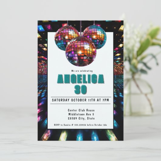 Disco Verjaardag Blauwgroen Zwart Kaart (Staand voorkant)