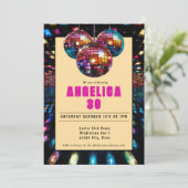 Disco Verjaardag Magenta Zwart Kaart (Staand voorkant)