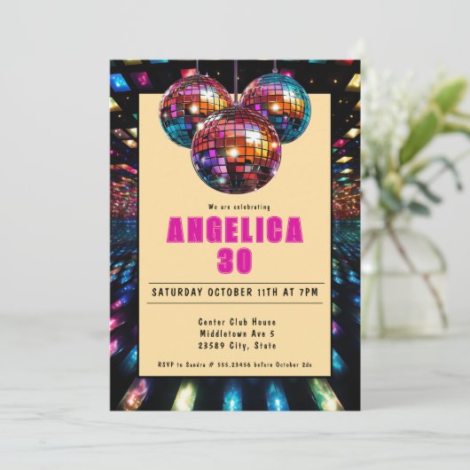 Disco Verjaardag Magenta Zwart Kaart (Staand voorkant)