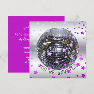 Disco Verjaardag Paarse   Retro 70s Disco Party Kaart