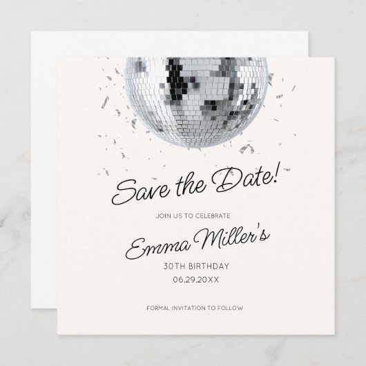 Disco verjaardagsfeest Bewaar de datum Save The Date (Voorkant / Achterkant)