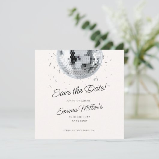 Disco verjaardagsfeest Bewaar de datum Save The Date (Staand voorkant)