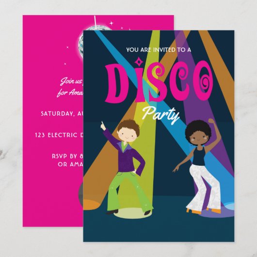 Disco verjaardagsfeest uitnodiging (Voorkant / Achterkant)