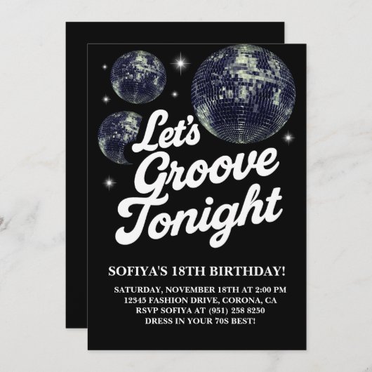 Disco verjaardagsfeest uitnodiging, 70s Groovy Kaart (Voorkant / Achterkant)