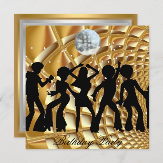 Disco-verjaardagsfeest uitnodiging in goud (Voorkant / Achterkant)