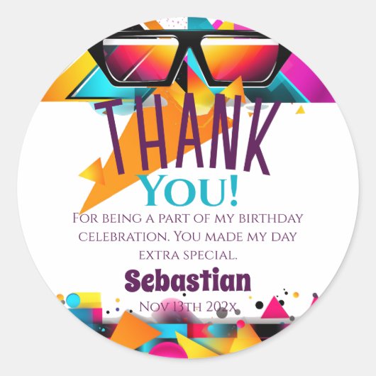 Disco verjaardagsfeestje gunst ronde sticker (Voorkant)