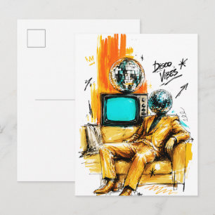 Disco Vibes Retro 80s Disco Bal Kunst Briefkaart